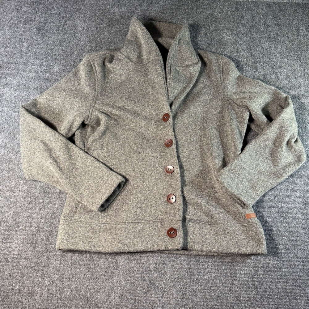 Merrell Womens Gray Wool Blend Fleece Lined Button Front Funnel Neck Jacket L